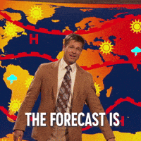 a man in a suit and tie stands in front of a map with the words " the forecast is "