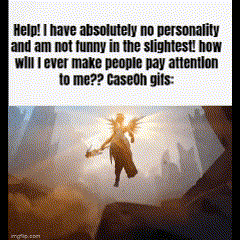 a meme of an angel flying through the air with the words `` help ! i have absolutely no personality ''