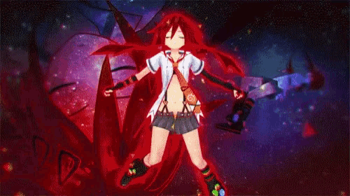 a girl with red hair and a white shirt is standing in front of a galaxy .