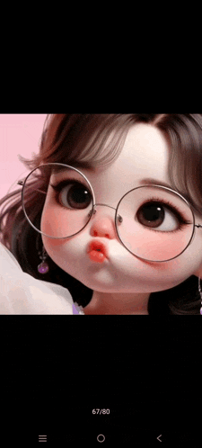 a cute cartoon girl wearing glasses and earrings is blowing a kiss .