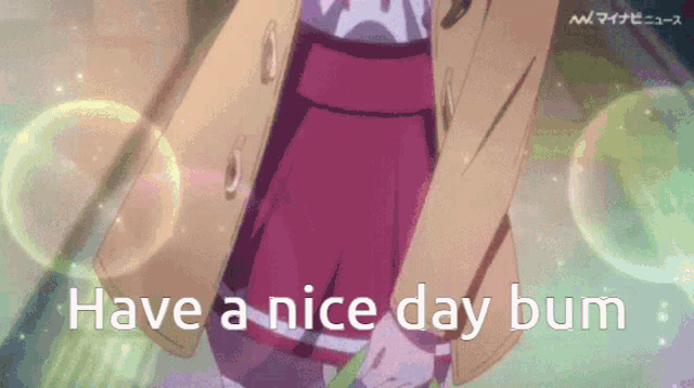 a picture of a girl with the words have a nice day bum written below her