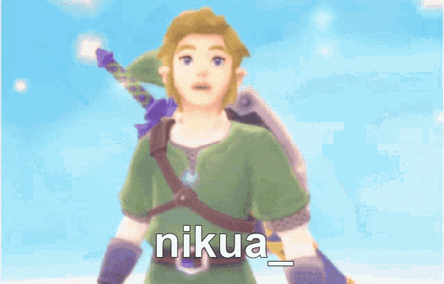 a cartoon character with a sword and shield says nikua