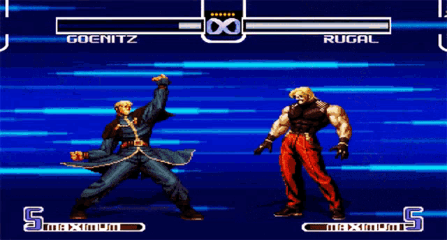 goenitz and rugal are fighting in a fighting game