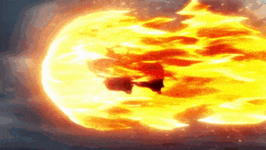a person is surrounded by a huge fireball