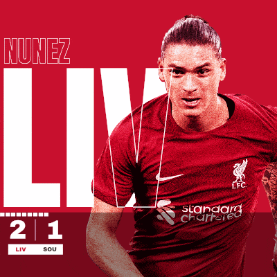 an advertisement for nunez liv shows a man in a red shirt