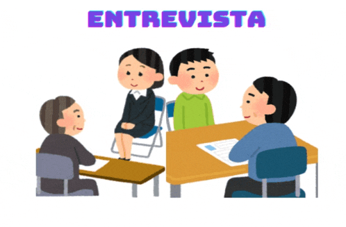 a group of people are sitting around a table with the word entrevista written above them