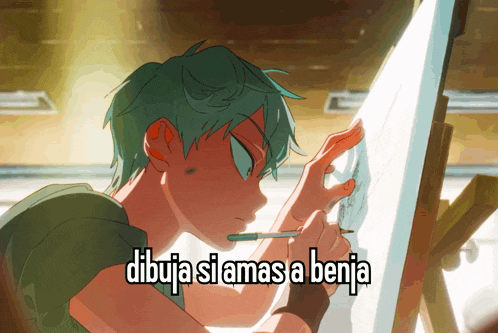 a picture of a person drawing with the words dibuja si amas a benja below it
