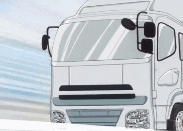 a cartoon drawing of a white truck driving down the road