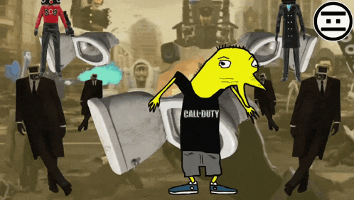 a yellow cartoon character wearing a call of duty shirt