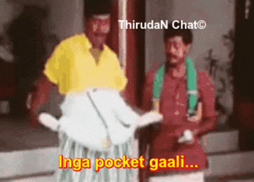 two men are standing next to each other with the words inga pocket gaali