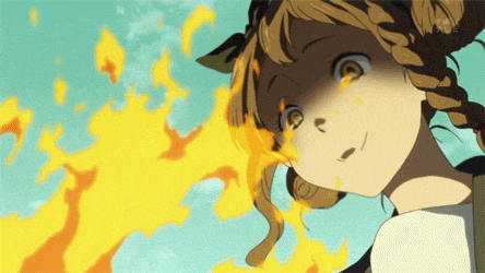 a cartoon girl with a fire coming out of her mouth
