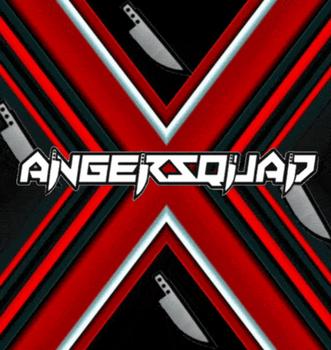 a logo for a band called anger squad with knives in the background