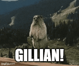 a ground squirrel standing on its hind legs with the words gillian written on it