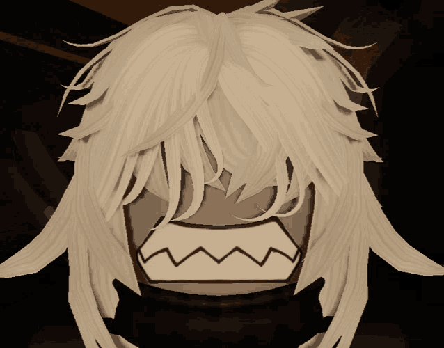 a close up of a person 's face with long hair and a mouth with sharp teeth