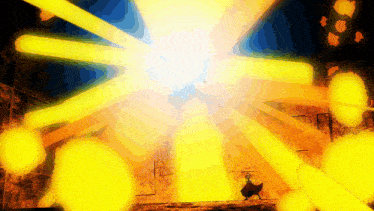 a chicken is standing in front of a huge yellow light