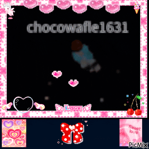 a screen with hearts and the name chocowaffe1631