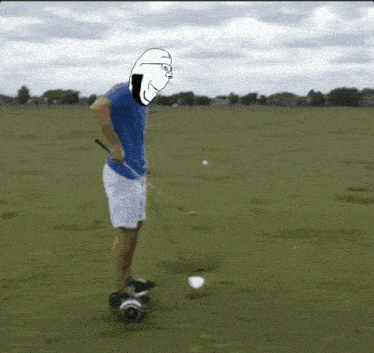 a man is playing golf on a hoverboard