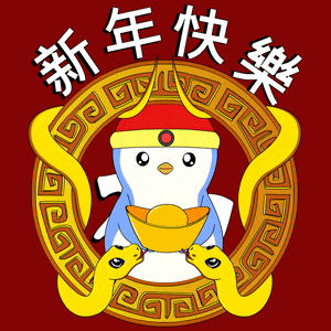 a cartoon of a penguin holding a gold coin with chinese writing