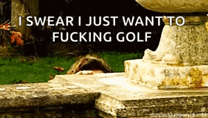 a statue with the words i swear i just want to fucking golf