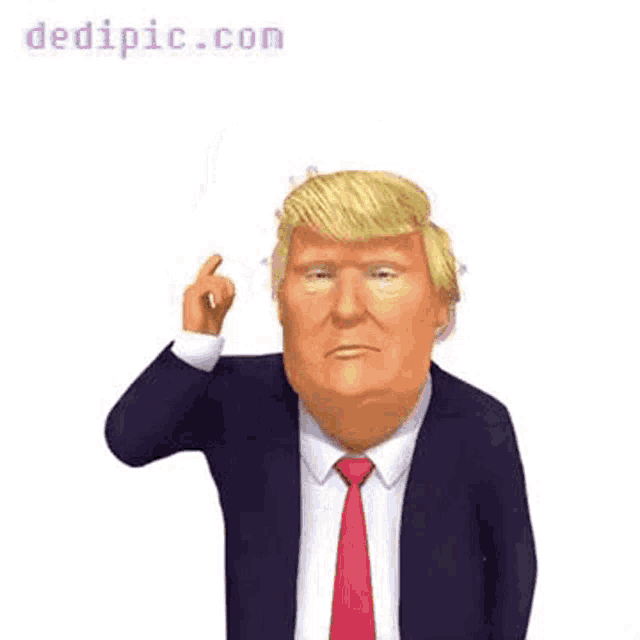 a bald man in a suit and tie is wearing a wig on his head .
