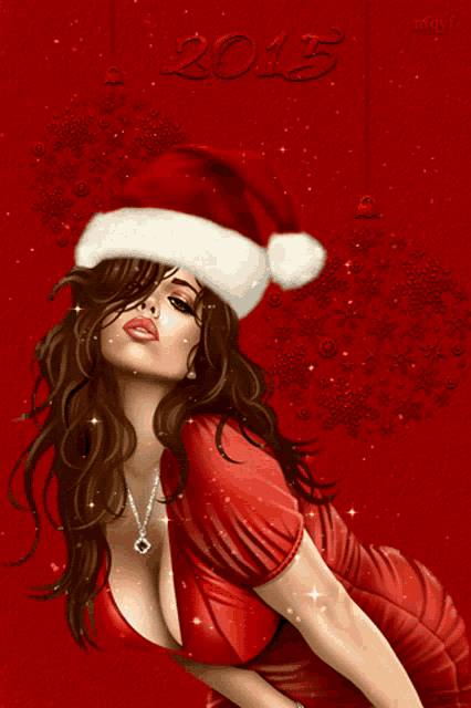 a woman in a santa hat with the year 2013
