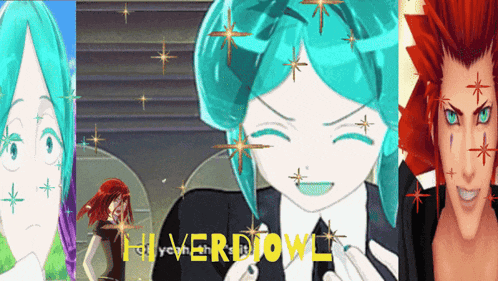 a collage of anime characters with the words " hiverdjowl " on the bottom