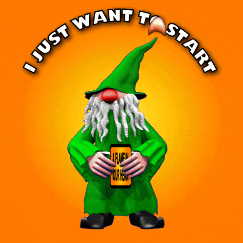 a cartoon gnome holding a sign that says a flame in your heart