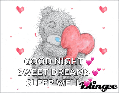 a teddy bear is hugging a pink heart with the words good night sweet dreams sleep well