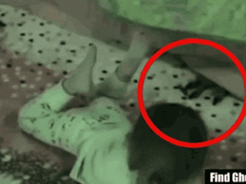 a person laying on the floor with a red circle around them that says find ghosts