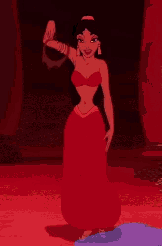 jasmine from disney 's aladdin is wearing a red dress and tiara .