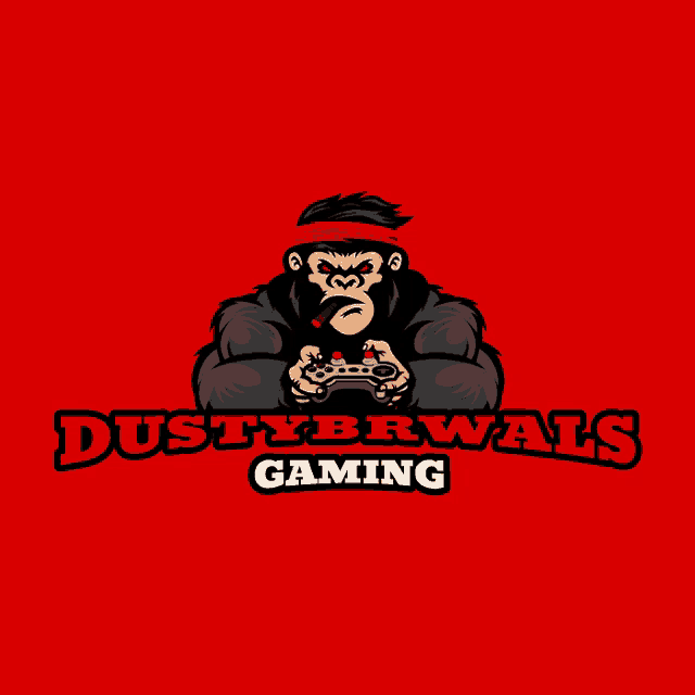 a gorilla holding a video game controller with dustybrwals gaming written below him