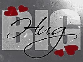 the word big is surrounded by red hearts on a gray background