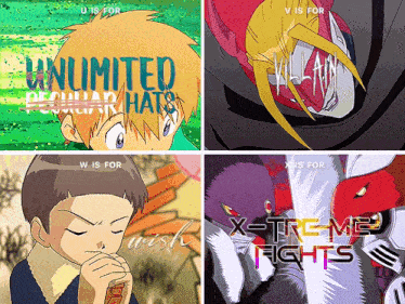 a collage of four images with the words x-treme fights on the bottom
