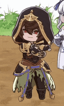 a cartoon character wearing a black hood and a gold crown