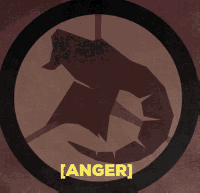 a brown circle with the word anger in yellow