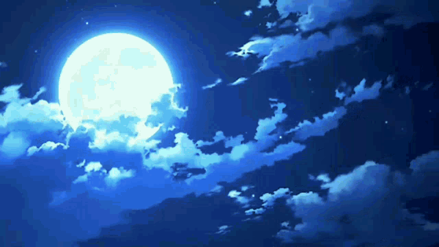 a full moon shines brightly in a cloudy night sky