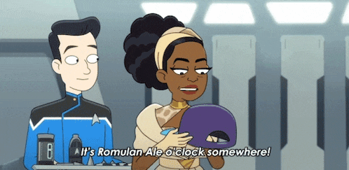 a cartoon character says it 's romulan ale oclock somewhere