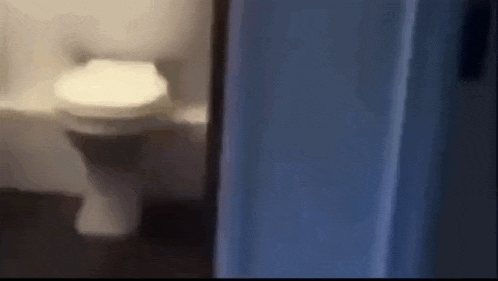 a blurry picture of a toilet in a bathroom with a blue door .