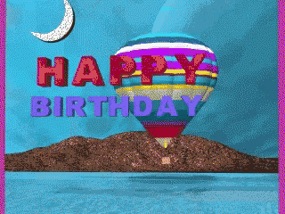 a colorful hot air balloon says happy birthday