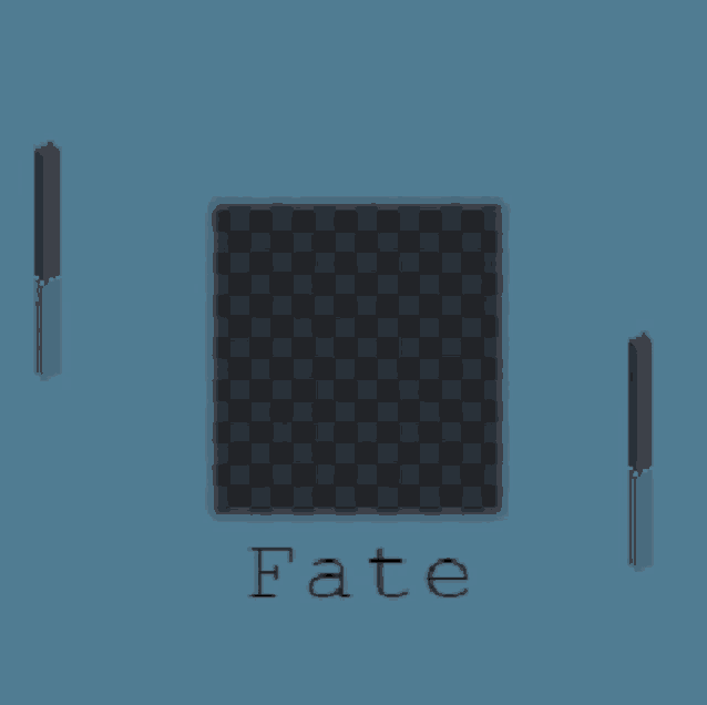 a blue background with a square and the word fate