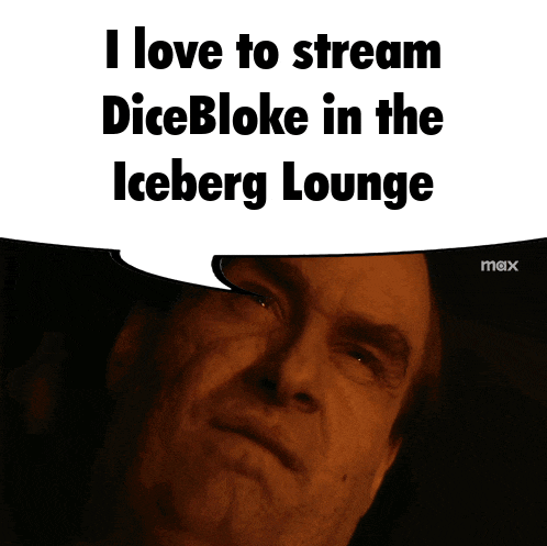 a picture of a man with a speech bubble that says i love to stream dicebloke in the iceberg lounge