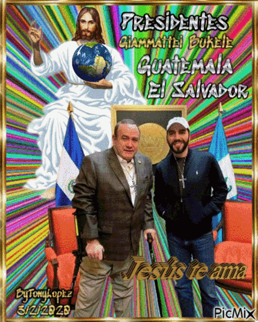 a picture of two men with jesus and guatemala flags