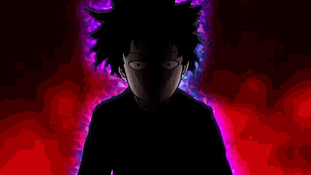a close up of a person 's face in the dark with a purple background .