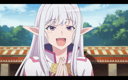 a cartoon character with white hair and elf ears is smiling