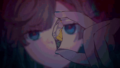 a pixel art of a girl holding a small object