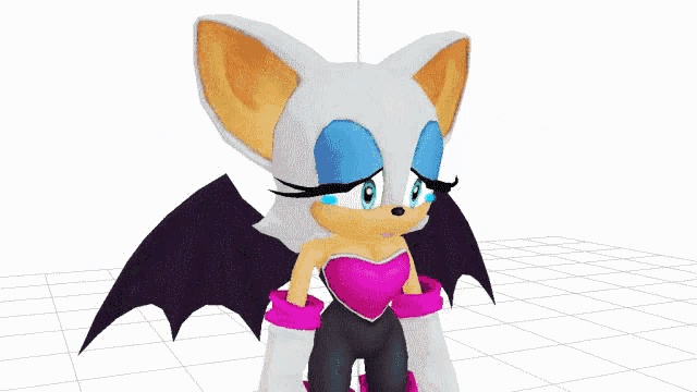 a 3d model of rouge the bat from sonic the hedgehog is crying