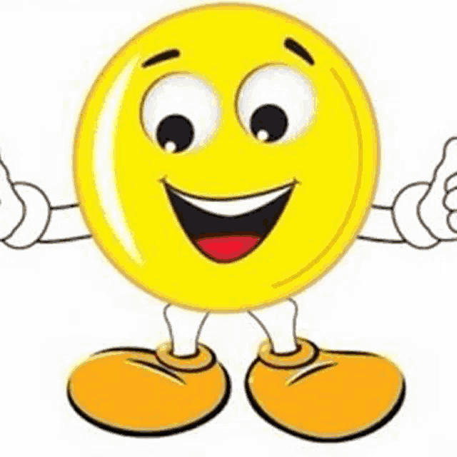 a yellow smiley face with arms and legs is giving a thumbs up sign .