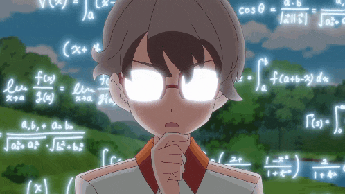a boy with glasses is surrounded by math equations