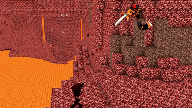 a cartoon character holding a sword in a minecraft game
