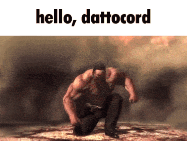 a man is kneeling down with the words hello dettocord written above him